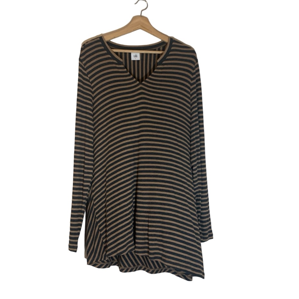 Cabi Slant Long Sleeve Asymmetrical Hem Black Brown Tee Tunic Size Women’s Large